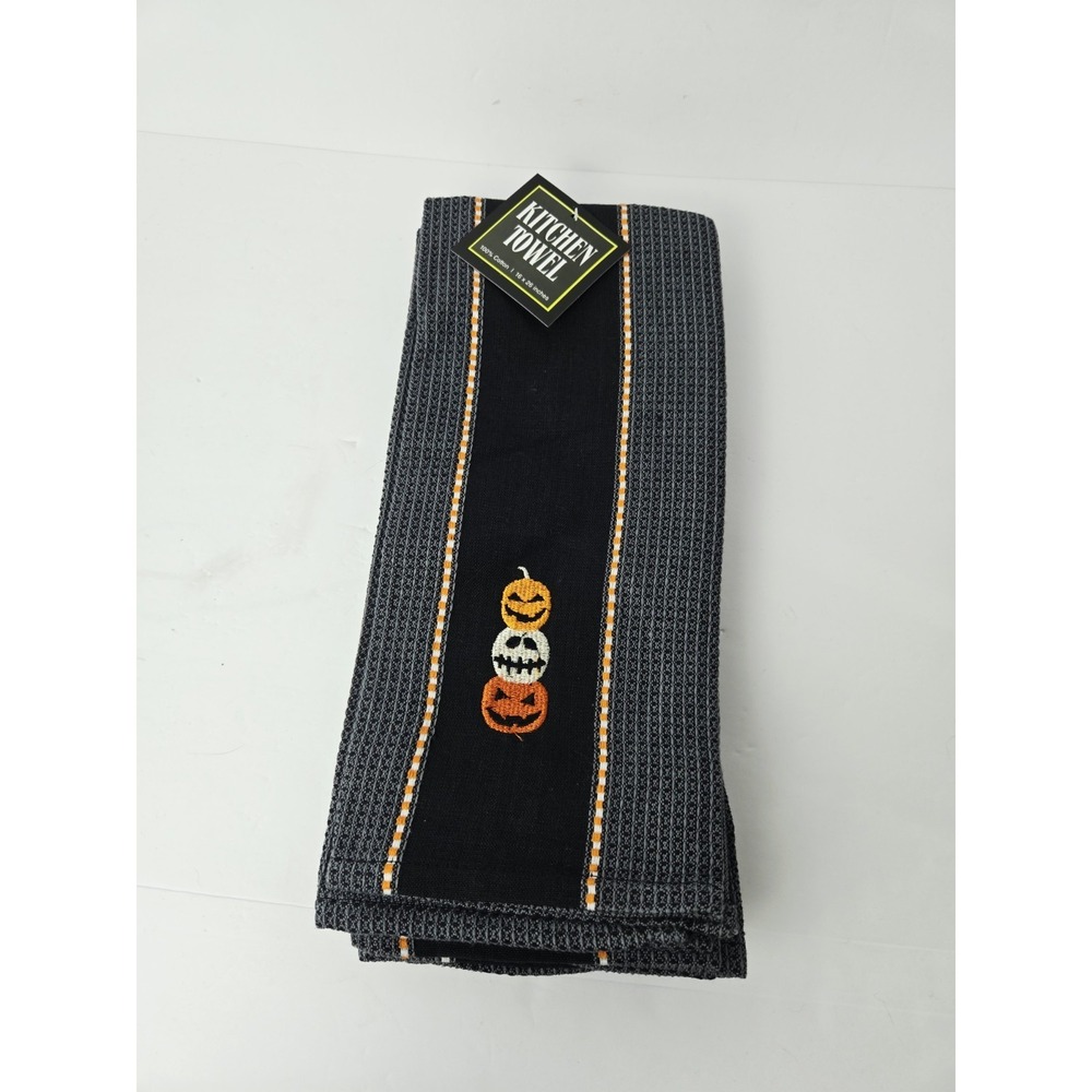 Kitchen dish Towel set of 3 Halloween Pumpkin Fall orange black NEW‎